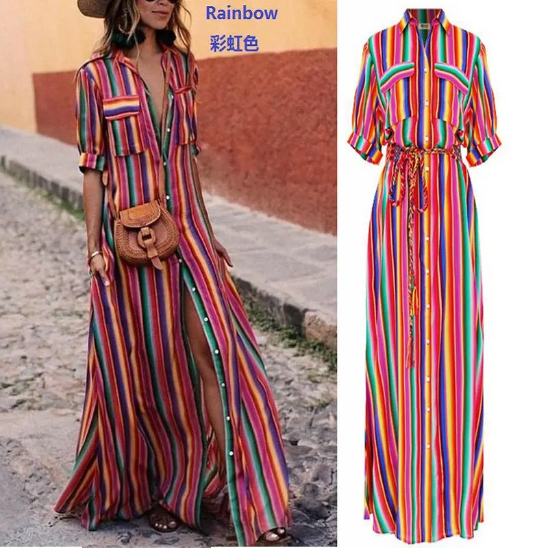 

ZOGAA 2019 Women Summer Striped Printed Beach Dresses Short Sleeve Long Dress Women Casual A-line Holiday Party Dress Vestidos