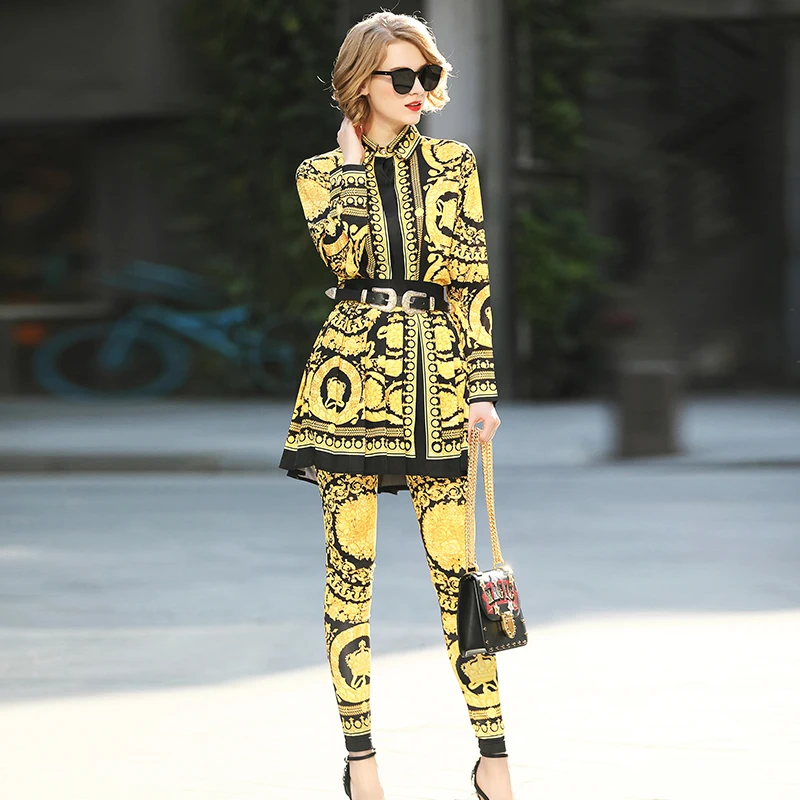 

European American Women Style Stunning 3 Pieces Pants Set Blouse+Skirt+Pencil Pants Leopard Print Twin Set Vintage Outfits