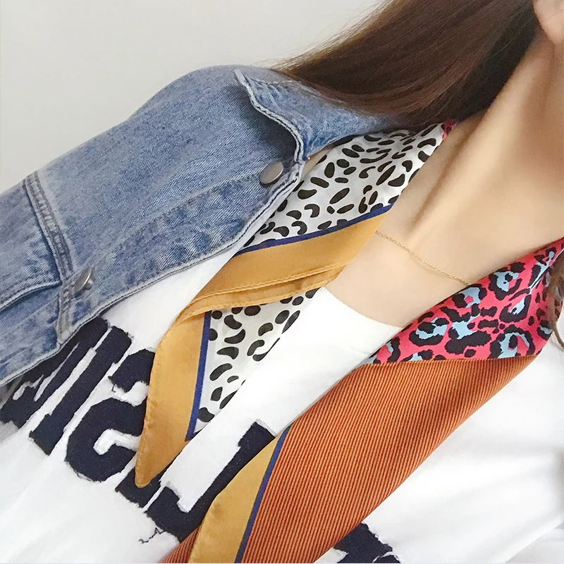 

Fashion Kerchief Hair Scarf For Women Leopard Print Silk Satin Hijab Scarfs Female 53cm*53cm Square Headband Scarves For Ladies