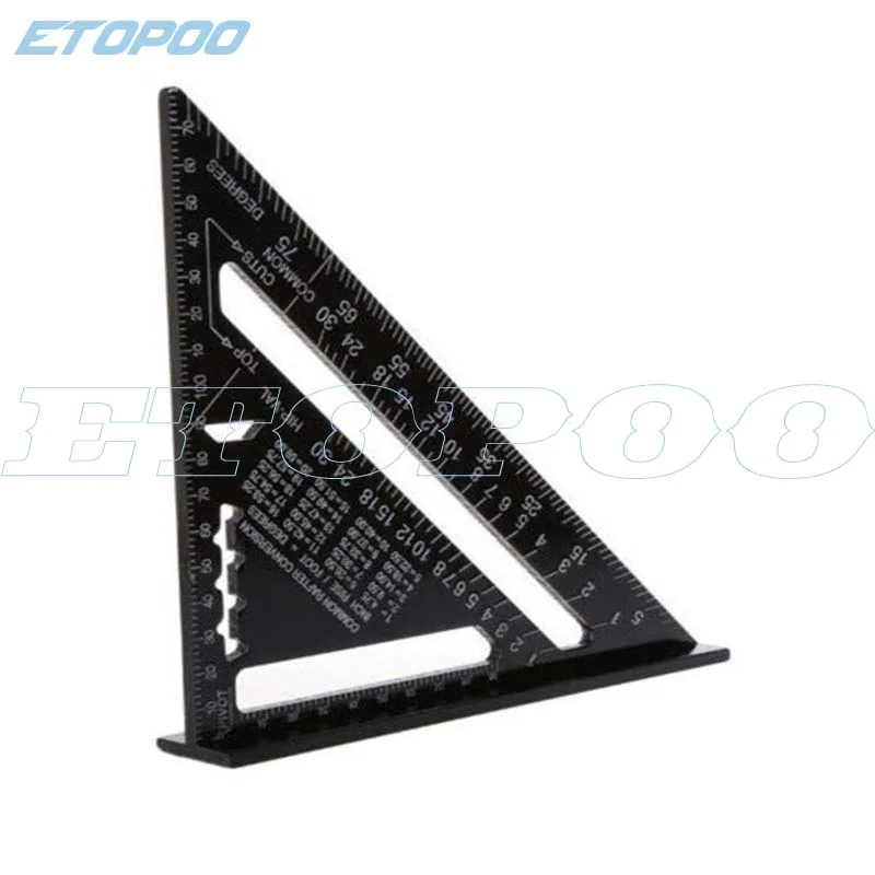 

7"/185mm Aluminum Alloy Triangle Ruler Measuring Tool Black 90 Degree Square Angle Ruler Carpenter Woodworking Protractor