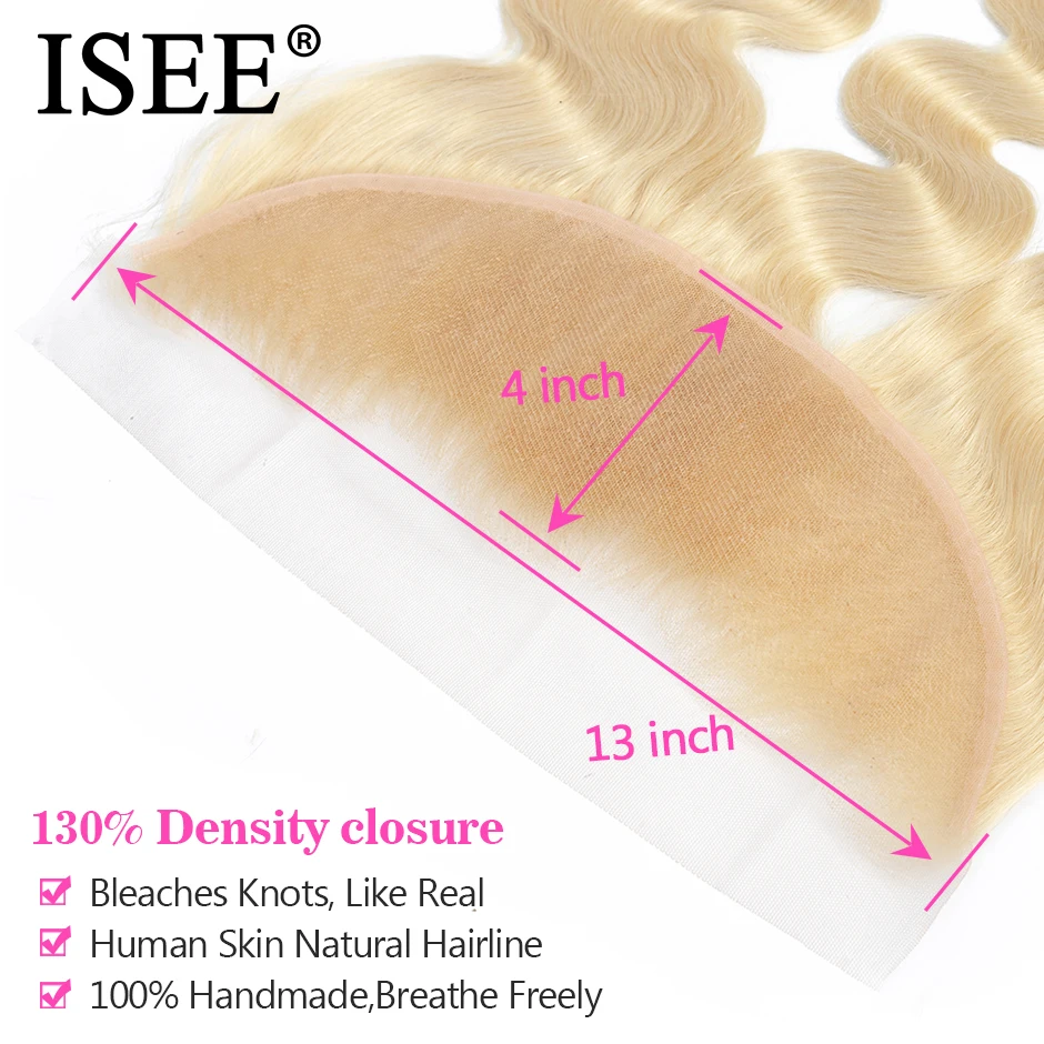 ISEE HAIR Body Wave 613 Bundles With Frontal Brazilian Hair Weave Bundles Virgin Human Hair Blonde With Closure