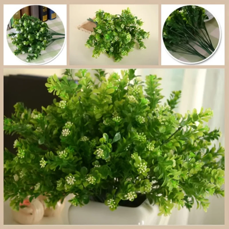 

1pc Artificial Green Plant Fake 7-branch Milan Grass Bouquet Making Fake Plant Home Decorations Flower Accessories Dried Flower