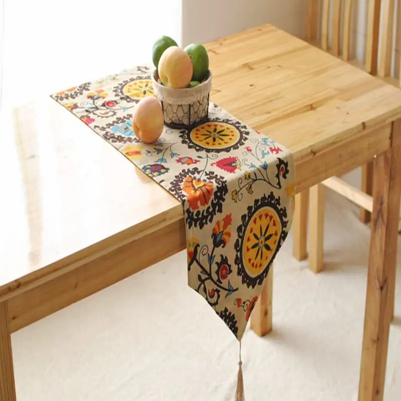 Bohemian style Cotton linen Table Runner tassel Table Cloth restaurant