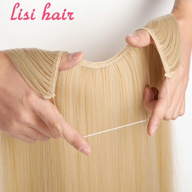 LISI волосы 24 дюйма женские рыбий линии волосы для наращивания коричневый блонд натуральные волнистые длинные с высокой температурой волокна синтетические волосы