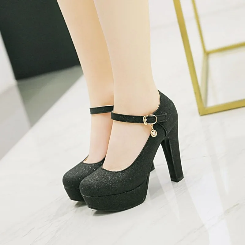 Women Pumps Super High Heels Sexy New Fashion Square Heel Platform 2018 Spring Autumn Pu Bling Party Wedding Shoes Gold Purple