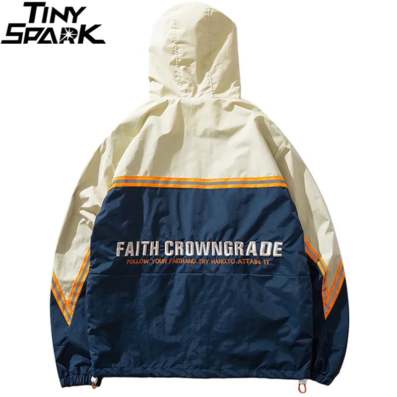 Spring 2019 Harajuku Hooded Jacket Men Hip Hop Streetwear Retro Jacket Windbreaker Vintage Color Block Track Jacket Coat Hoodie