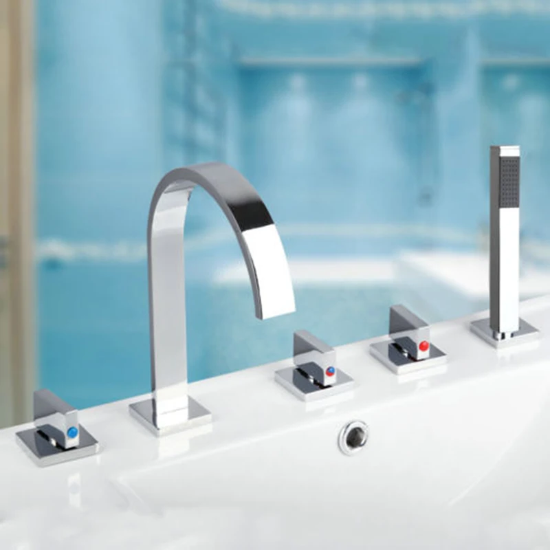 KEMAIDI Новое поступление 3 ручки краны ванна 5 шт. кран Chrome умывальник, смесители с распылителем Ванная комната комплект