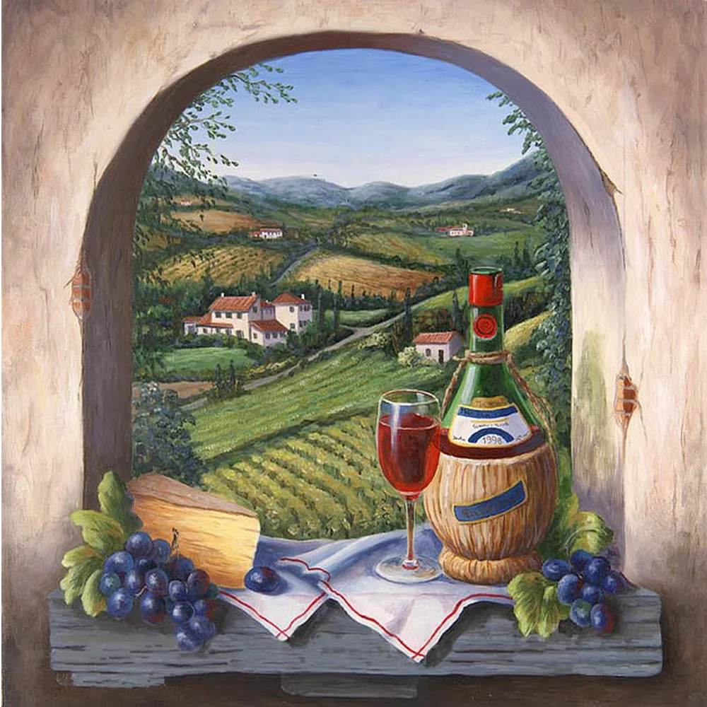 

Diamond Embroidery Icon Diamond Mosaic DIY Diamond Painting Pastoral scenery red wine Cross stitch Full Square Paintings FZ821