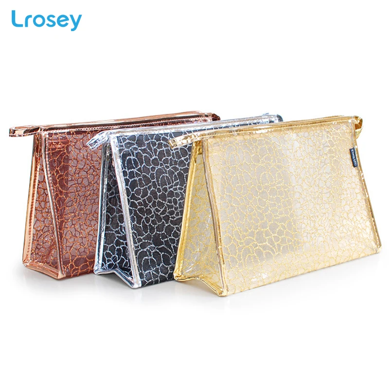 Shining Lace Makeup Organizers New transparent waterproof wash bag ladies PVC Cosmetic storage bags handbag travel cosmetic bag