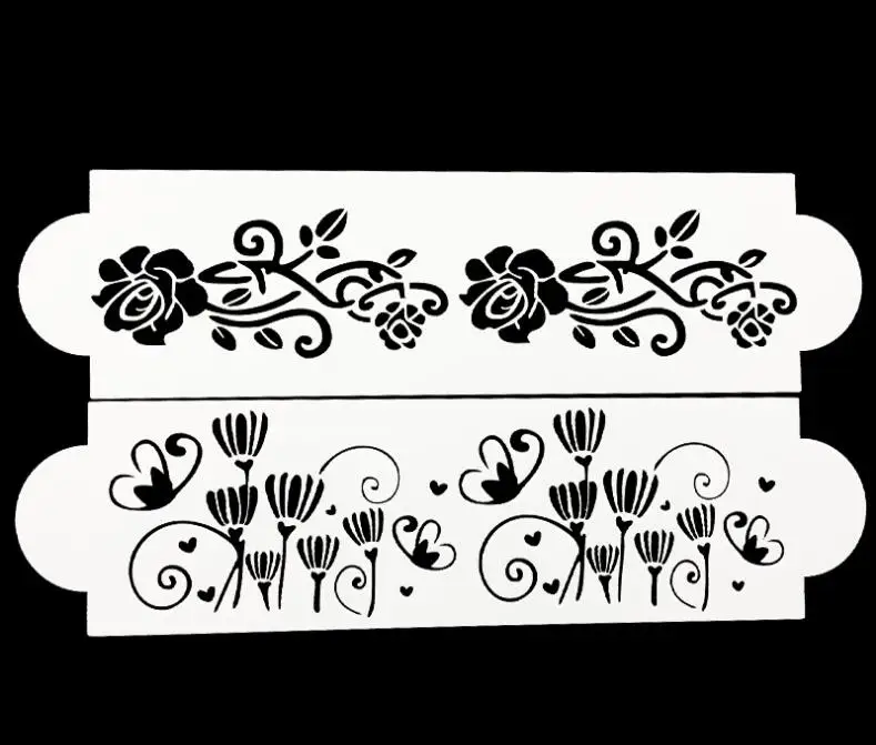 

2 Pcs Flower Lace Cake Stencil Cookie Fondant Rose Baking Cake Kitchen Cupcake Decoration Template Mold