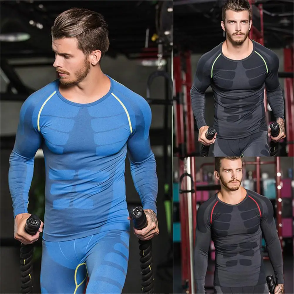 Men's Compression Running Jogging Clothes Sports Suit Long T-shirt Gym Fitness Exercise Tight Clothes 2 Pieces / Set