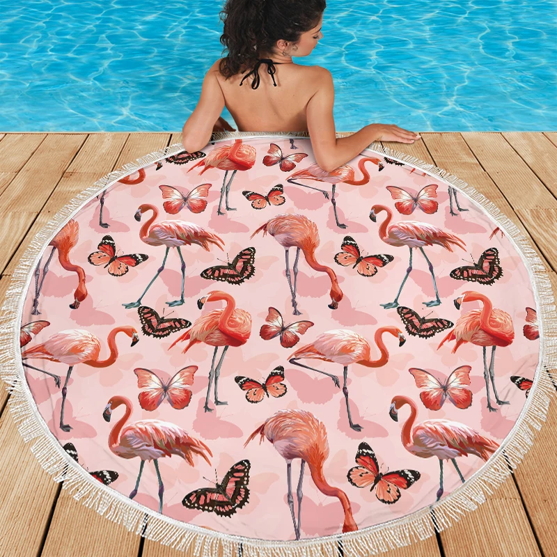 

Anime Butterfly Pink Flamingo Round Beach Towel Adults Kids Microfiber Beach Towels toalha de praia recznik plazowy strandlaken