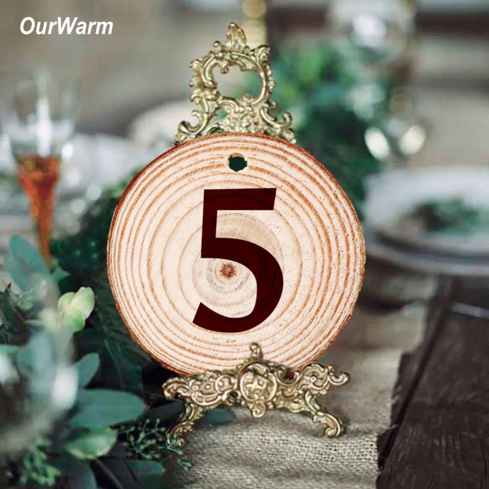 Ourwarm 50pcs 5-6cm Natural Wood Slices for Birthday Party Diy Decorations Kids Table Number Cards Wedding Decoration Gift Tags