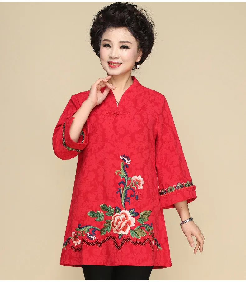 Новый женский китайский традиционный костюм в стиле Тан вышитые цветы cheongsam стиль Топ винтажные женские большие размеры хлопковая и