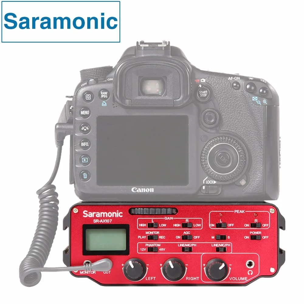 Saramonic SR-AX107 XLR микрофон аудио адаптер смесителя предусилители Phantom Мощность для DSLR Canon Nikon sony видеокамеры