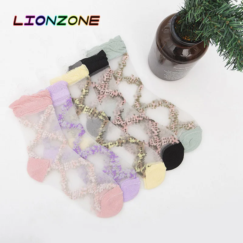 LIONZONE 5 пар/лот тонкие повседневные шелковые короткие носки с цветочным рисунком