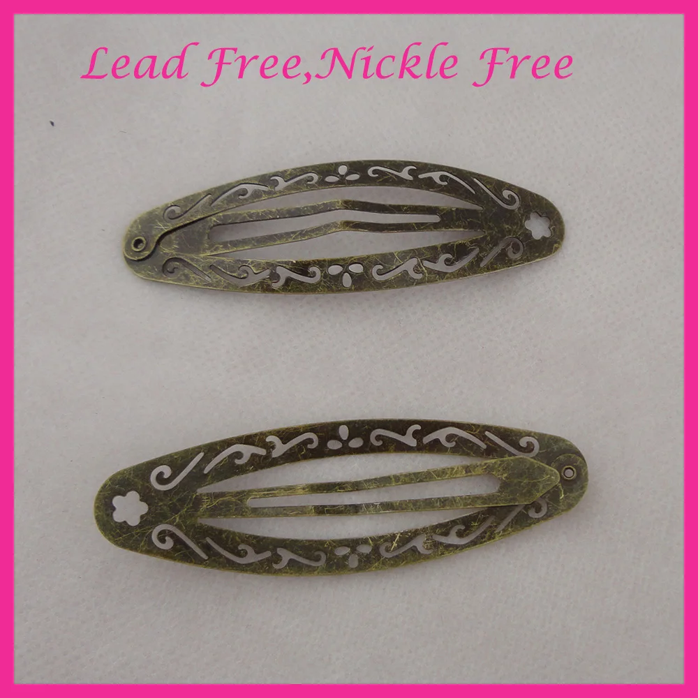 

20PCS 8.0cm Antique bronze large Filigree oval Metal Snap hair Clips for Women girl filigree big hairclips pins hair jewelry