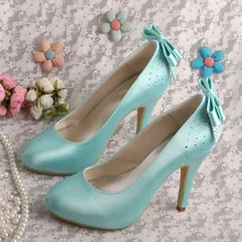 (20 Colors)Wedopus Red 2015 New Fashion High Heels Light Green Shoes Wedding Autumn Back Bows