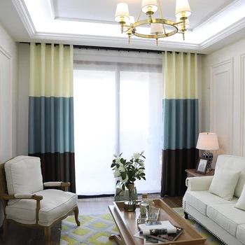 

Modern 3 Color Striped Stitching Blackout Curtain Polyester Cotton Window Curtains for the Kitchen Bedroom Living Room
