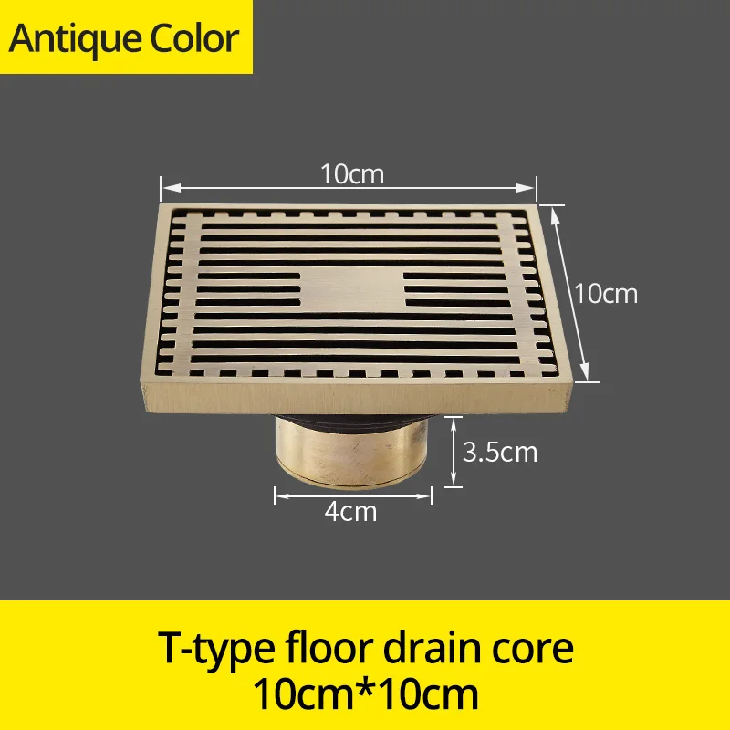 Стоки 10*10 см Твердый латунный хромированный Серебряный душ слив ванная комната квадратная крышка анти-запах волос фильтр балкон пол DrainBS-8109A - Цвет: Antique 811521F-T