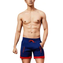 Мужские летние резинка на талии фитнес пэчворк Бодибилдинг Кожа плотная сушка короткие спортивные темно-синие брюки Повседневная одежда W30430