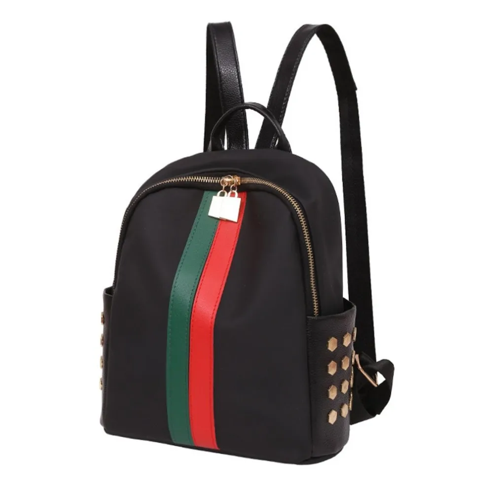 

2018 Fashion Mini Backpack School for Girls Teenagers PU Leather Small Backpack Female Red Green Stripe Bag Mochila Feminina