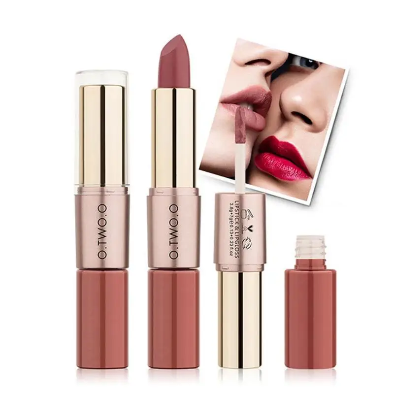 

O.TWO.O 2 in 1 Matte Lipstick +Fog Surface Lip Gloss Sexy Batom Mate Lip Makeup Lasting Waterproof 12 Colors Choose
