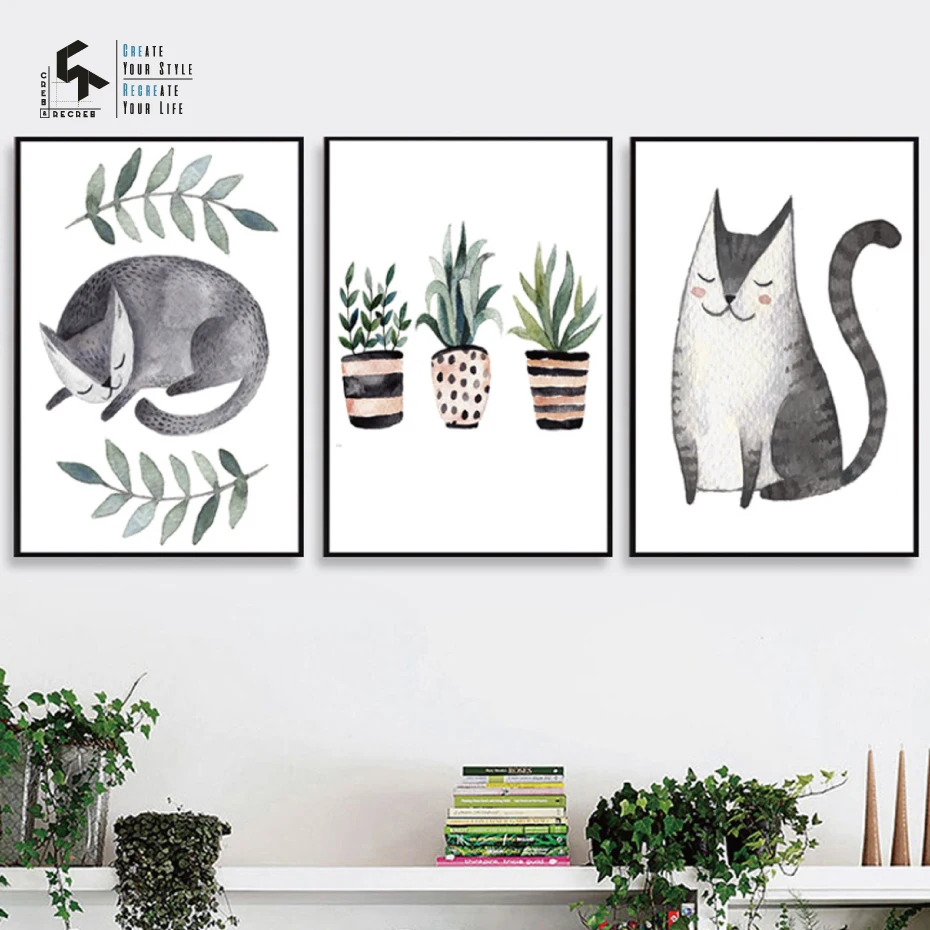 

CREATE&RECREATE Nursery Decor Plant Poster Wall Art Canvas Painting Cat Posters And Prints Home Decorative Pictures CR1810115029