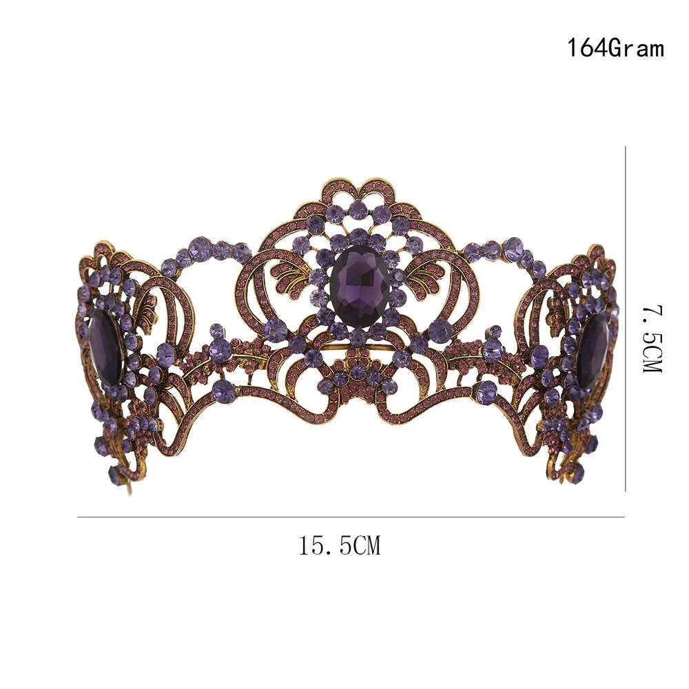 Роскошный барокко фиолетовый горный хрусталь бисером Свадебные короны, тиары Принцесса Королева диадема женские свадебные повязки на