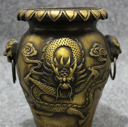 

shitou 002255 Old Folk Chinese Bronze Collect Royal Palace Fly Dragon Lion Head Statue Jar Pot discount 30% (C0324)