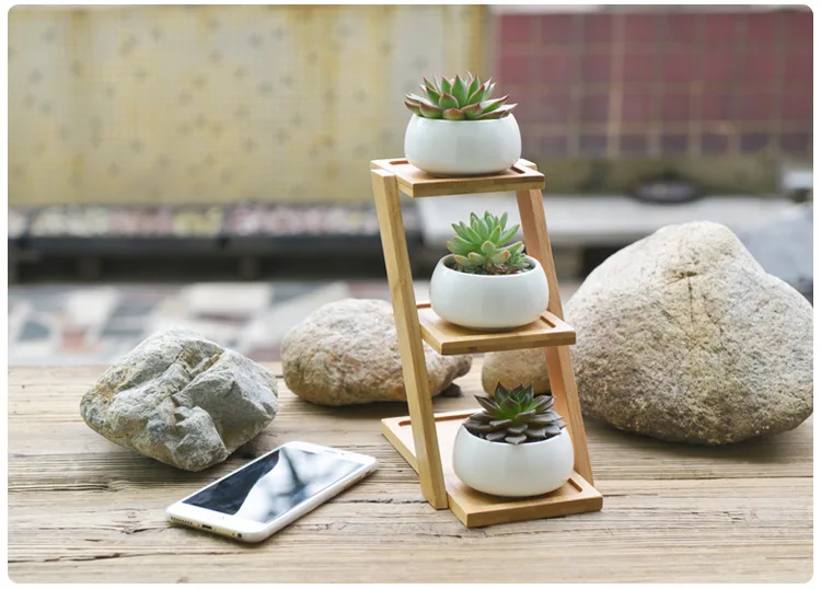 JAROWN Simulation Succulent Plant Ceramic Small Flower Pot Creative Bamboo Frame Bonsai Home Decoration Wedding Decor (7)