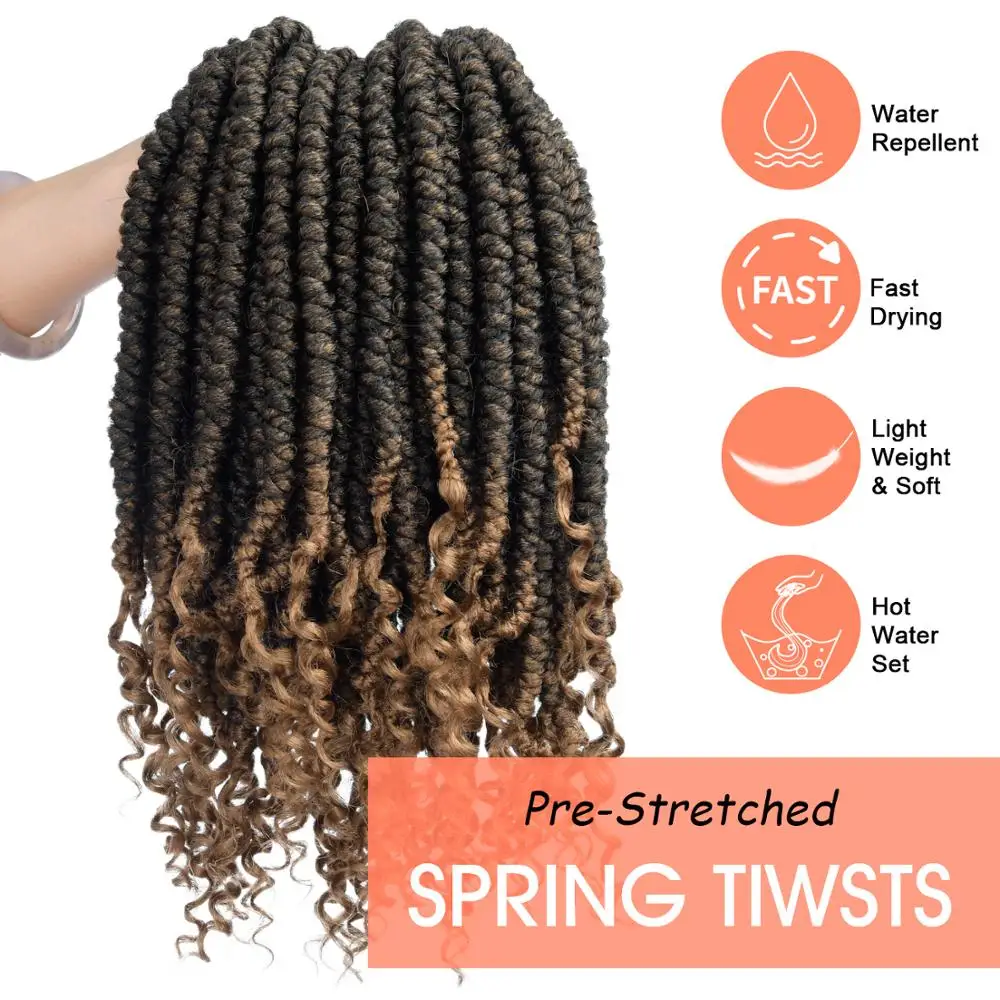 12" Senegalese Spring Twists Crochet Braiding Hair Passion Fluffy Synthetic Hair Extensions Braids Curly Twist 60g/pack