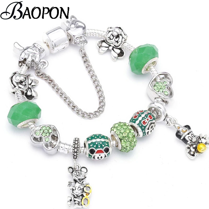 

BAOPON Luxury Silver Vintage Mickey Charm Bracelet Beads Fit Original European Fine Bracelet For Women Jewelry Pulseras Gift