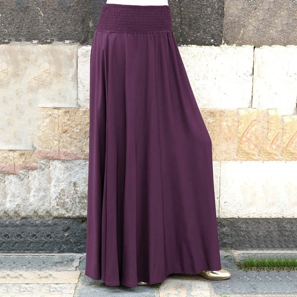 Модная Женская высокая талия, модная эластичная талия, плотная плиссированная юбка, винтажная трапециевидная свободная длинная юбка, полуэластичная юбка# G - Цвет: Фиолетовый