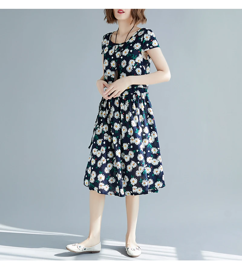 Summer Dresses Women 2019 Vintage Floral Print Cotton Linen Women Dress Elegant Short Sleeve Casual A-line Maxi Long Dress      5