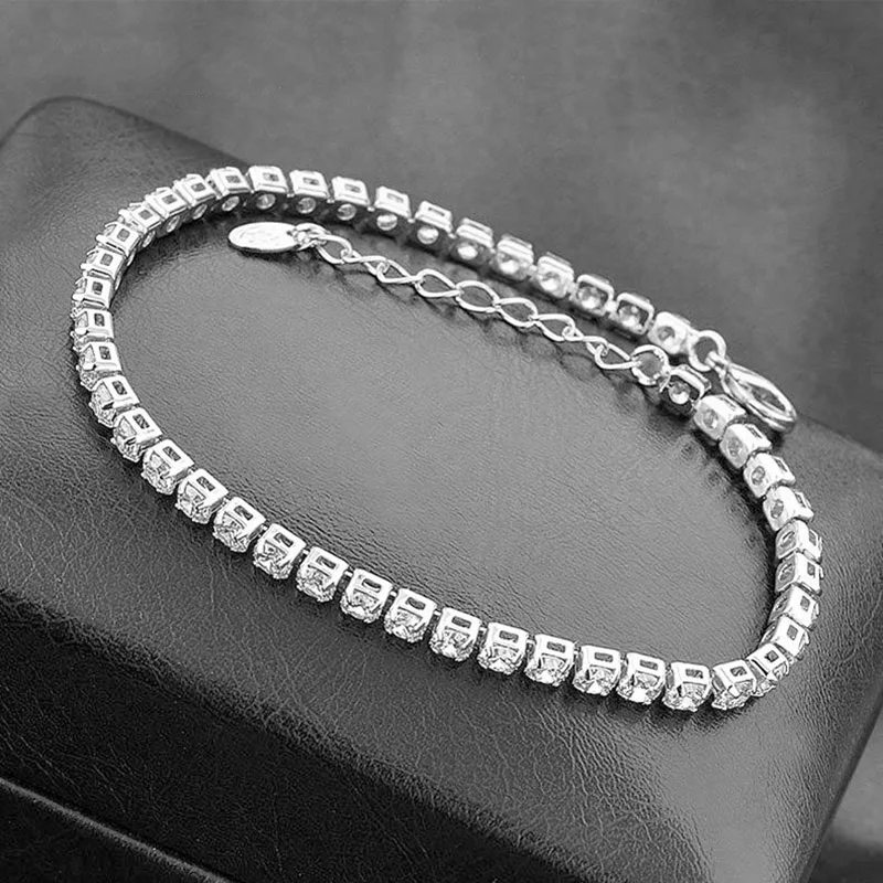 Women Tennis Bracelet Adjustable Gold Silver Rhinestone Crystal CZ Cubic Zirconia Bracelets for Women Wedding Hand Chain Jewelry - Окраска металла: A Silver Bracelet