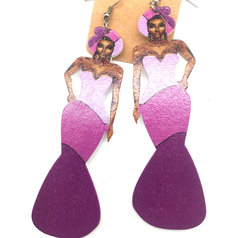 

Free Shipping! African Woman Wooden Earrings