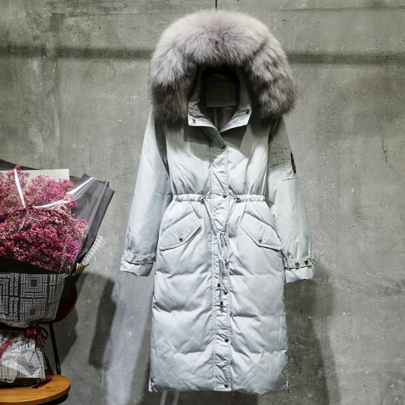 Mince Chaud Longue À Rose Cacaso Veste black Outwear Capuche Femmes Duvet pink Fourrure Ac311 2018 grey D'hiver Couleur Solide Nouveau Style Canard De Extérieure Blue Coréenne RcWa80qPzw