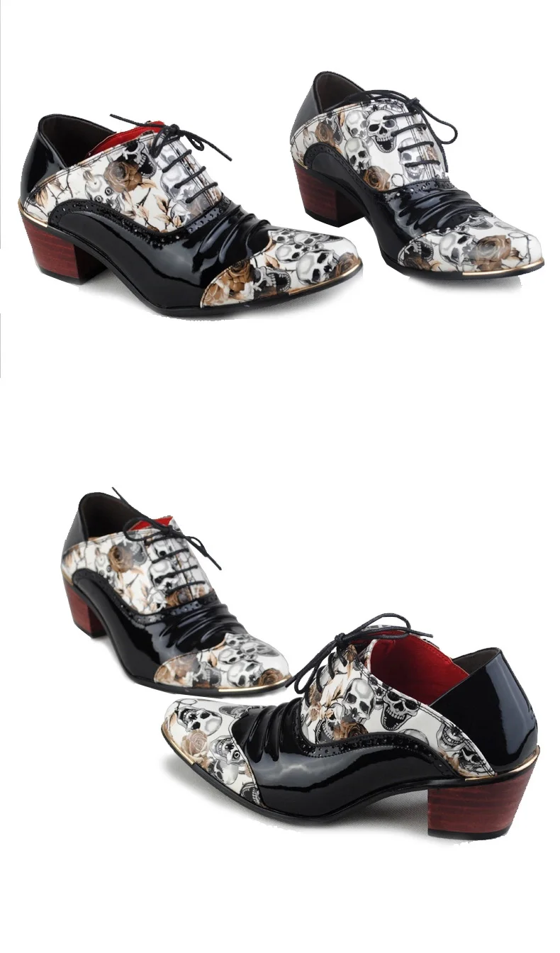 Новинка; Мужская официальная обувь с черепом; модные мужские оксфорды с острым носком в британском стиле; обувь на высоком каблуке со шнуровкой; zapatos hombre; Мужская обувь; RMC-560