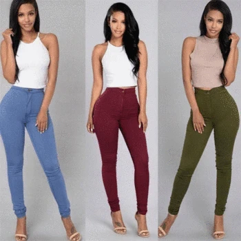 

Ladies Solid Colors Pencil Pants Plus Size 3XL High Waist Casual Stretch Women Pencil Pants Button Female Trousers