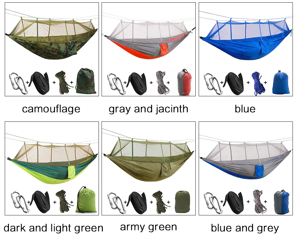 1-2 человека 260*140 см Кемпинг гамак открытый москитная сетка портативный нейлоновый гамак из парашютной ткани для сна путешествия Туризм