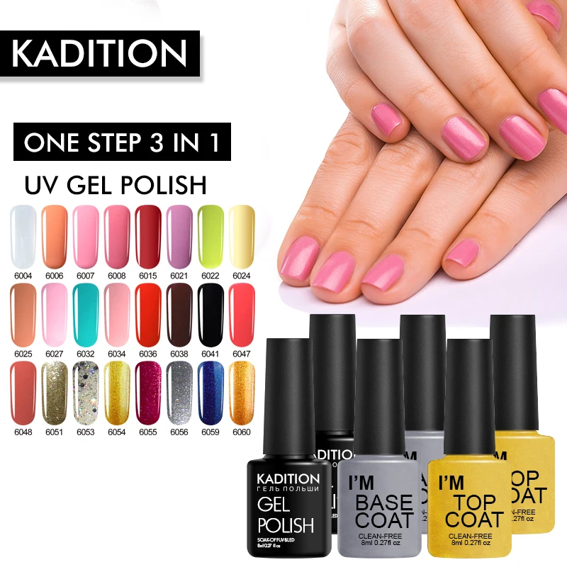 

KADITION One Step 3 In 1 Nail Primer Lacquer UV Led Nail Gel Polish Colorful Gel Nail Varnish No Need Top and Base Coat 8ml Gel