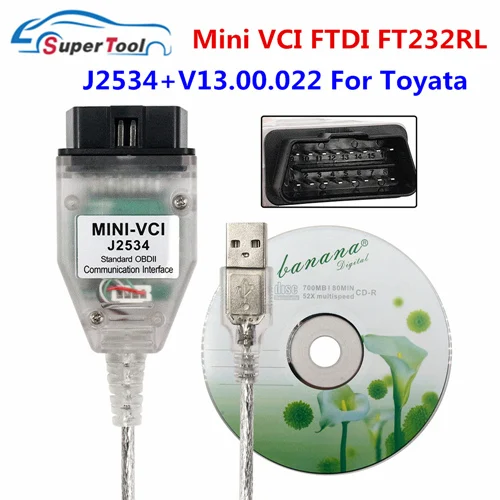 OBD2 автомобильный диагностический кабель Mini VCI J2534 для TOYOTA Mini VCI J2534 FTDI FT232RL OBDII OBD 2 Авто Диагностический кабель и разъемы - Цвет: Mini VCI