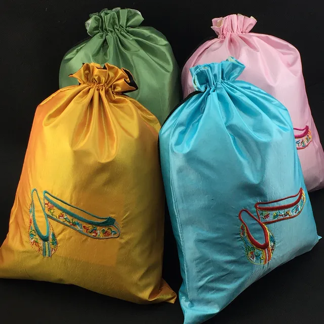 Fine Embroidered Dance Shoe Bag Storage Satin Cloth Drawstring Fine Embroidered Dance Shoe Bag Storage Satin Cloth Drawstring Reusable Dust For Shoes Pouch