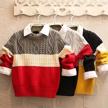 Детский свитер в полоску; хлопковый свитер с круглым воротником