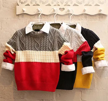 

children's sweater stripes color cotton circular collar sweater