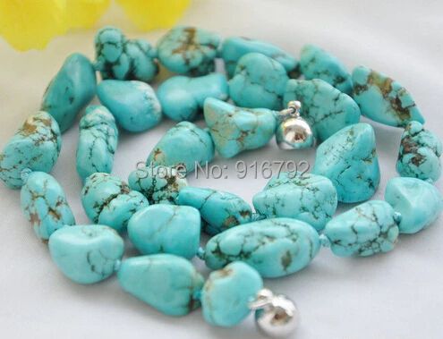 

free shipping >>>>>15mm original blue turquoise bead necklace magnet 17inch