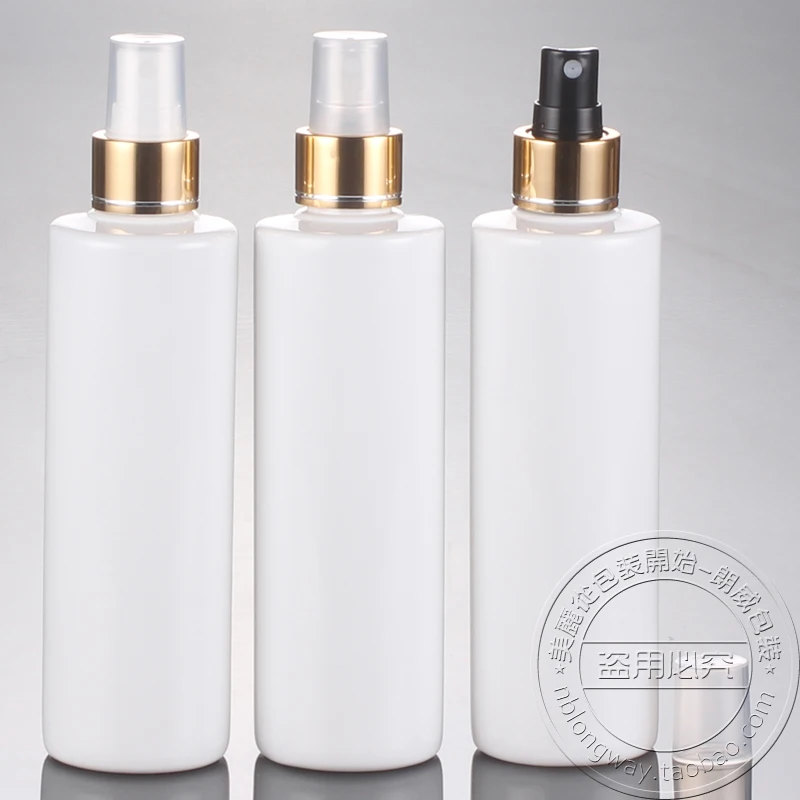 250ml white flat shoulder electro chemical aluminum bright gold spray