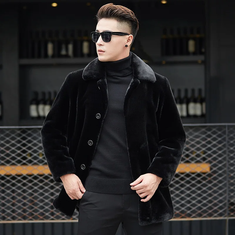 Q11 New Fashion Winter and Autumn Man Clothing 10% Mnik Fur Coat Men's Furry Clothes Long Trench Coat