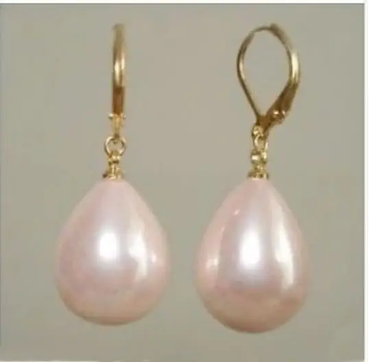 HUGE Beautiful AAA 16mm south sea Shell PINK drip Pearl Dangle Earring 14 k